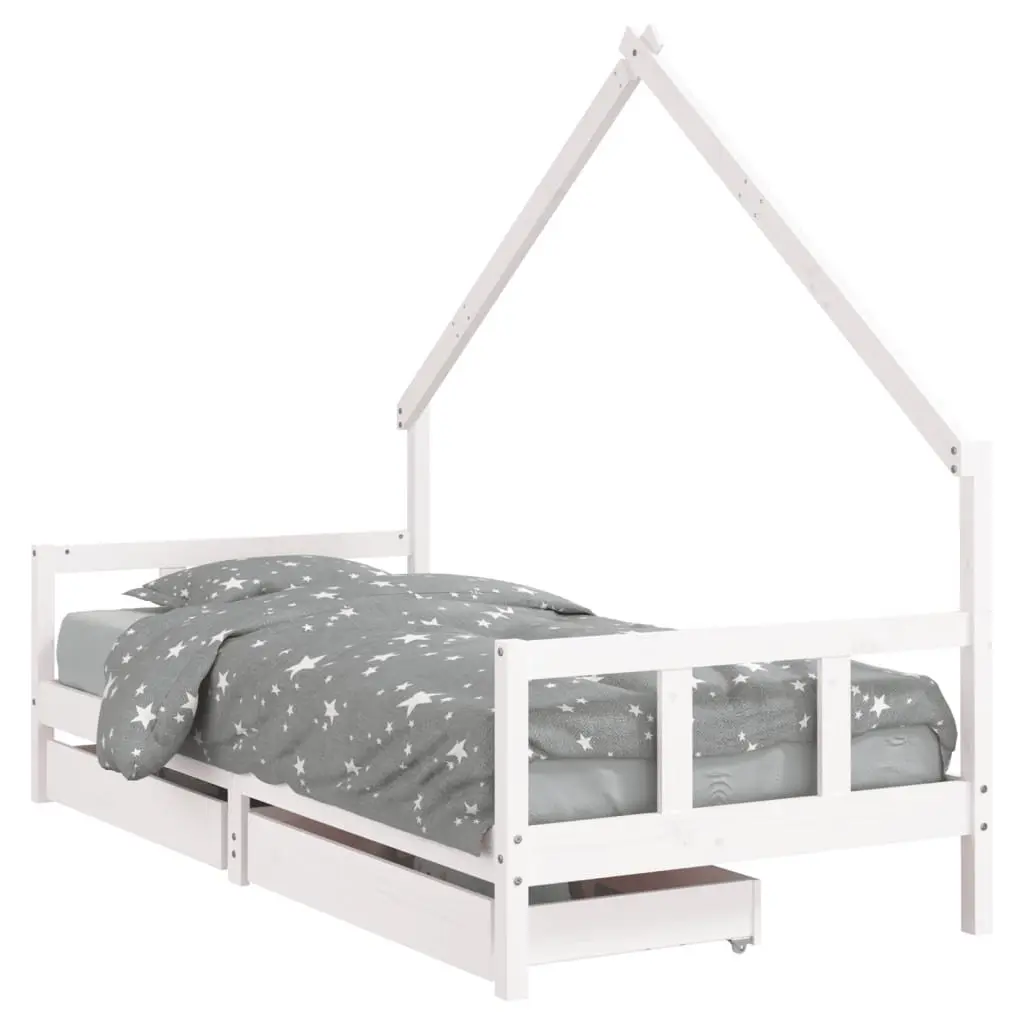 Kids Bed Frame with Storage Drawers White Wooden Toddler Single Bed House Design