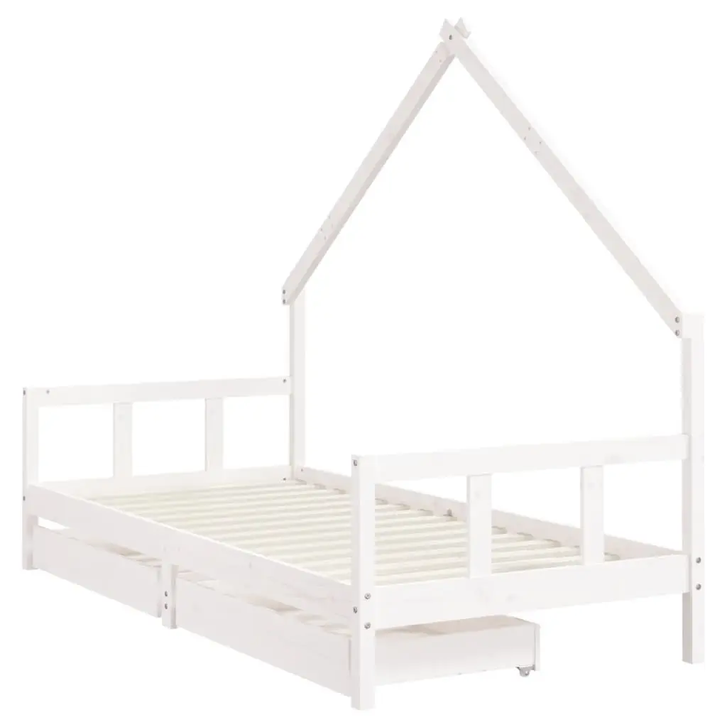 Kids Bed Frame with Storage Drawers White Wooden Toddler Single Bed House Design