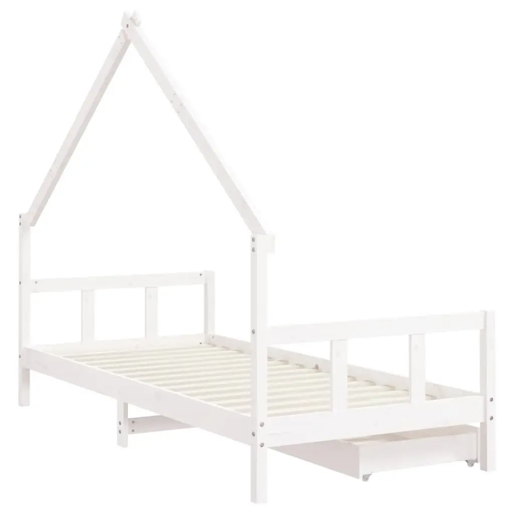 Kids Bed Frame with Storage Drawers White Wooden Toddler Single Bed House Design