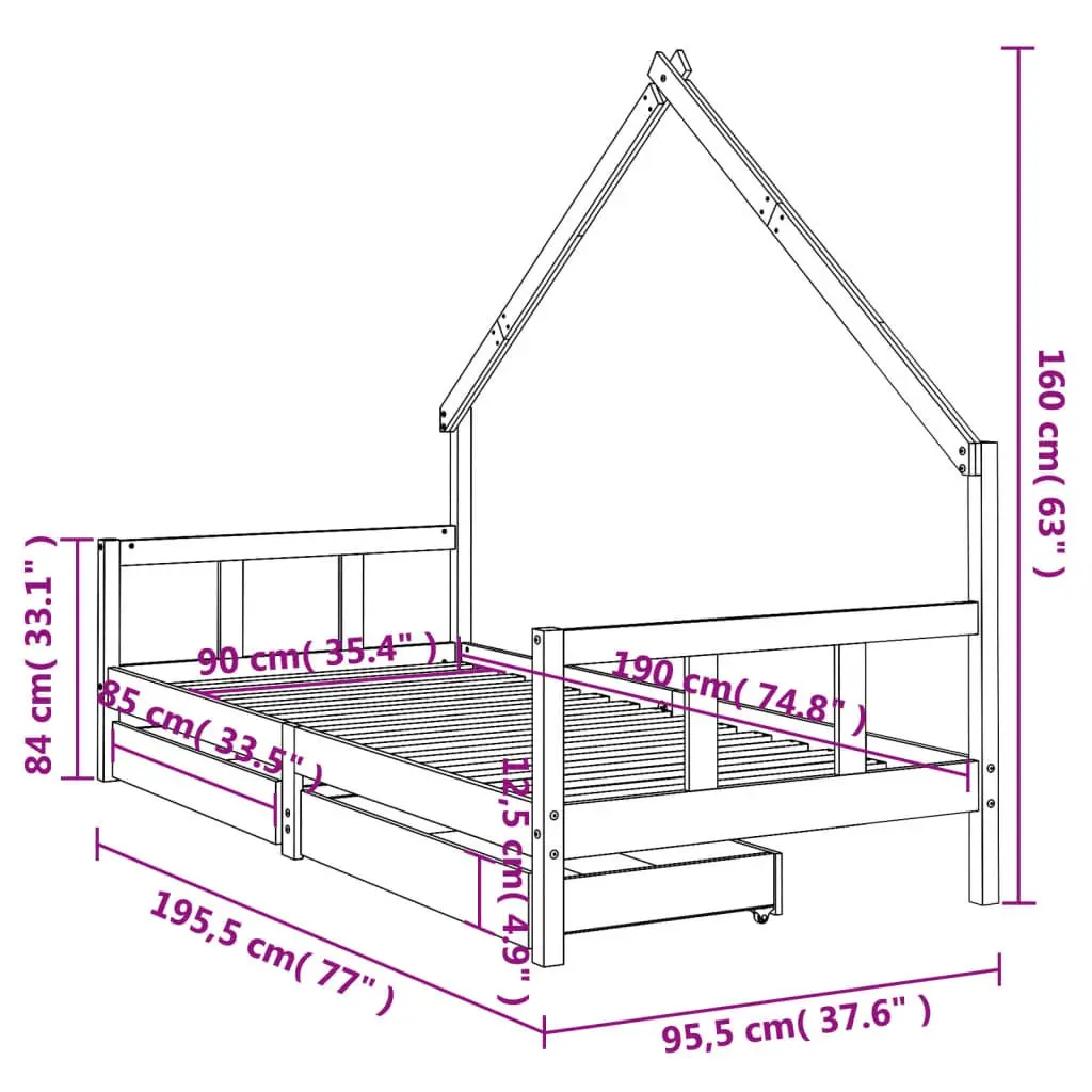 Kids Bed Frame with Storage Drawers White Wooden Toddler Single Bed House Design