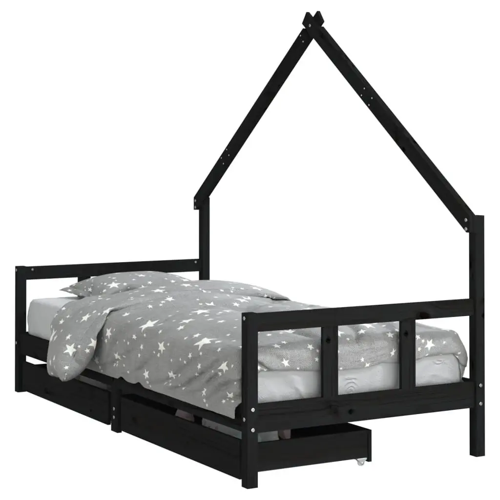 Kids Bed Frame with Storage Drawers 90x190 cm House Design Toddler Wooden Bed