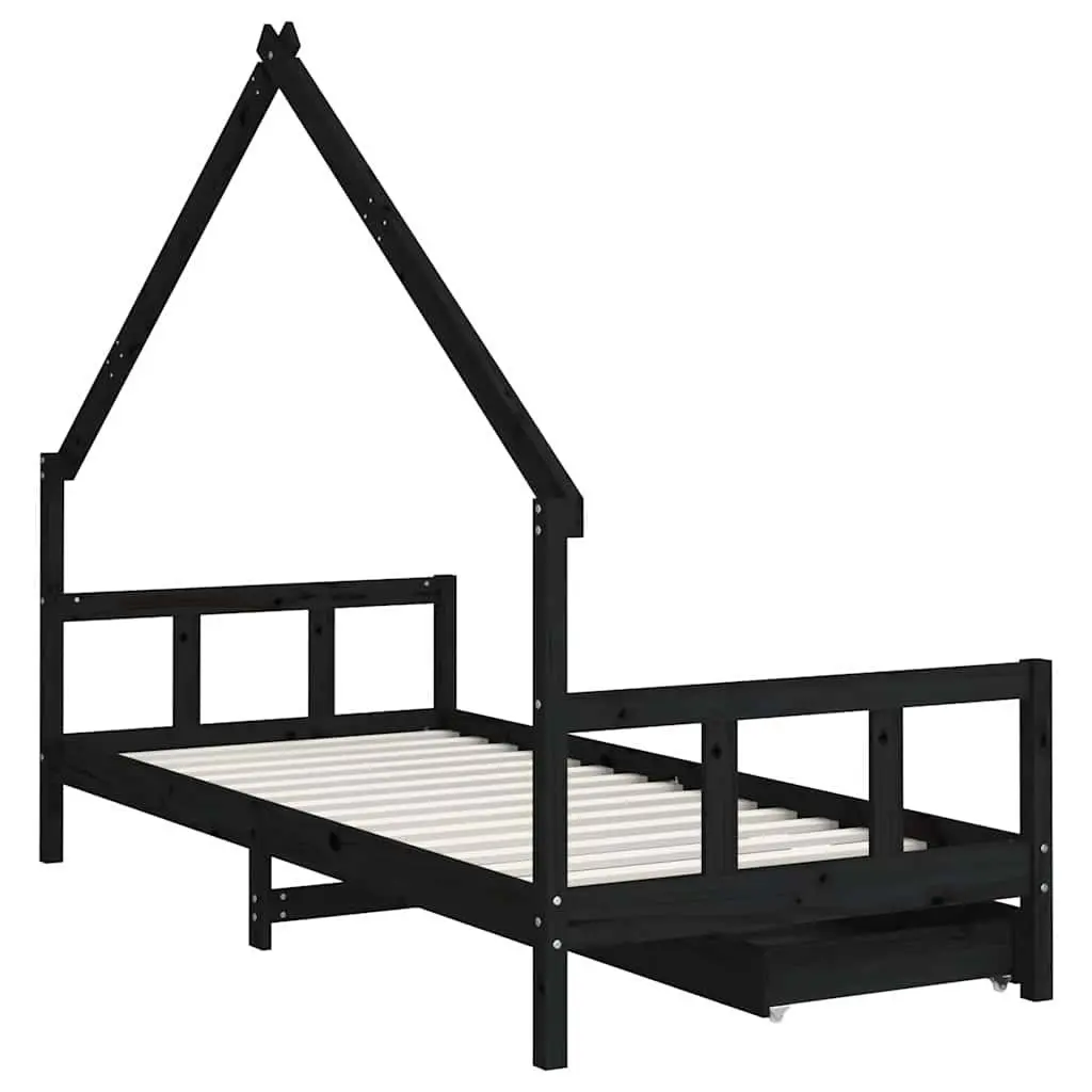 Kids Bed Frame with Storage Drawers 90x190 cm House Design Toddler Wooden Bed