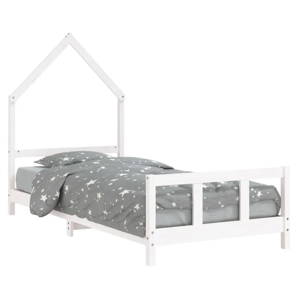 Kids Bed Frame White 92x187cm Single Solid Pine Wood House Bed Toddler Bedroom