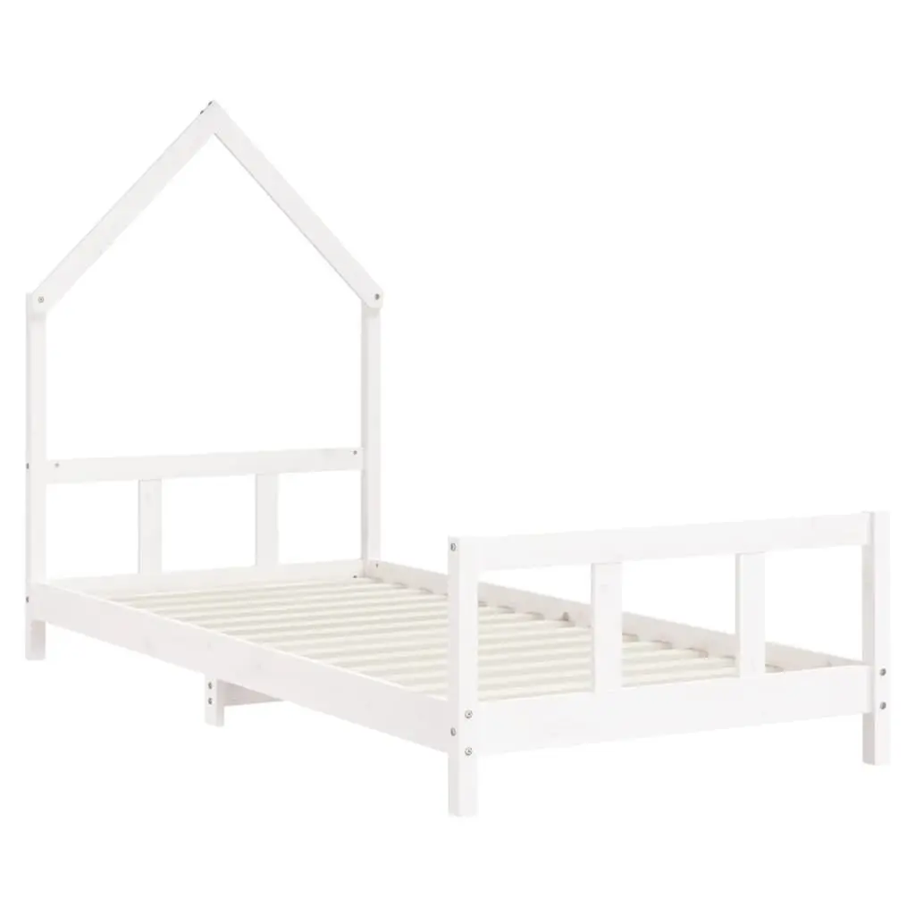 Kids Bed Frame White 92x187cm Single Solid Pine Wood House Bed Toddler Bedroom