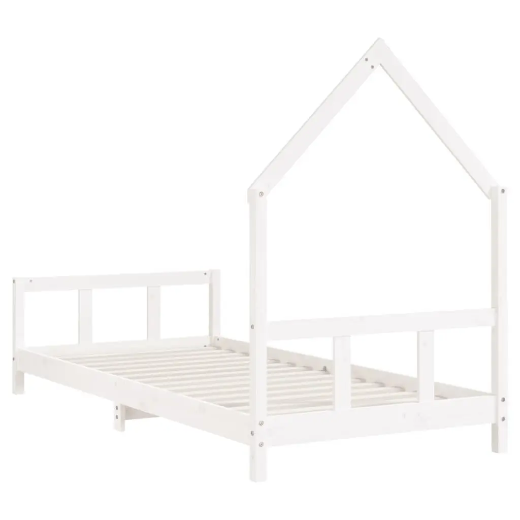 Kids Bed Frame White 92x187cm Single Solid Pine Wood House Bed Toddler Bedroom