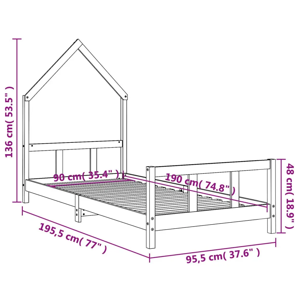 Kids Bed Frame White 92x187cm Single Solid Pine Wood House Bed Toddler Bedroom