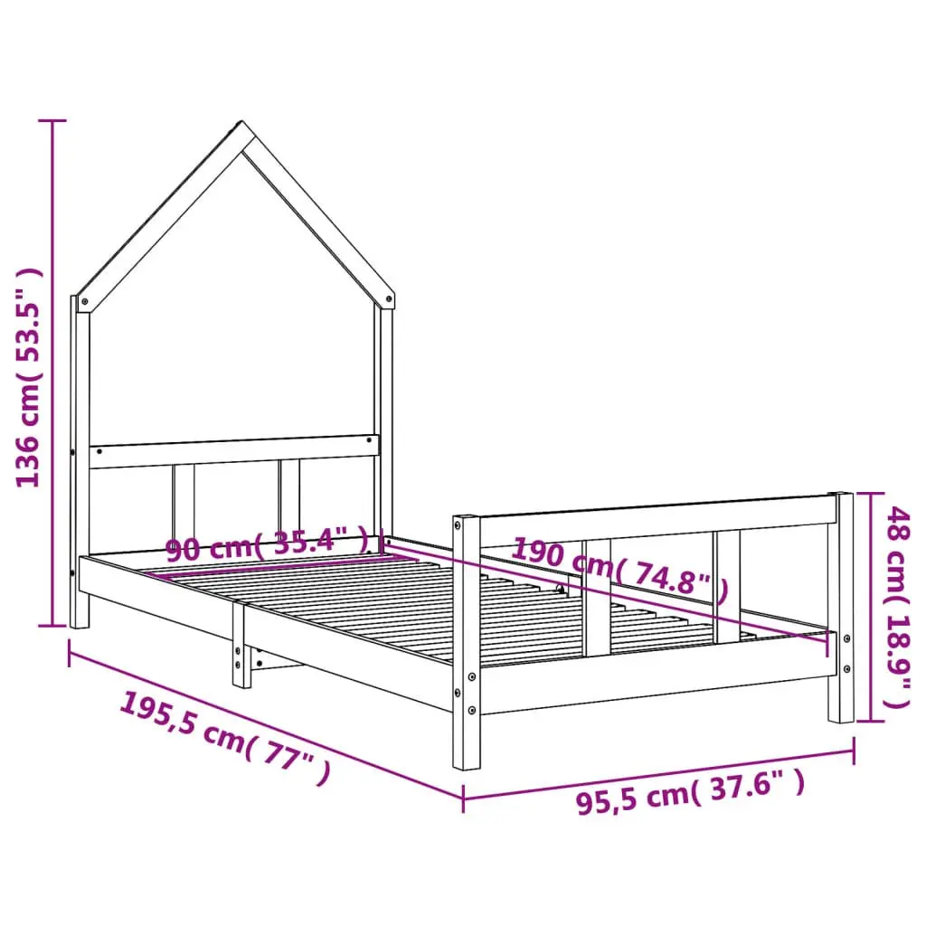 Kids Bed Frame Single House Design Low-Profile Toddler Bedroom Furniture Black