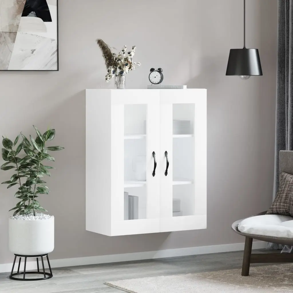 Wall Mounted Cabinet White Engineered Wood Storage Cupboard 3 Compartments