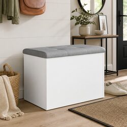 White Storage Bench with Cushion Lid - Space Saver