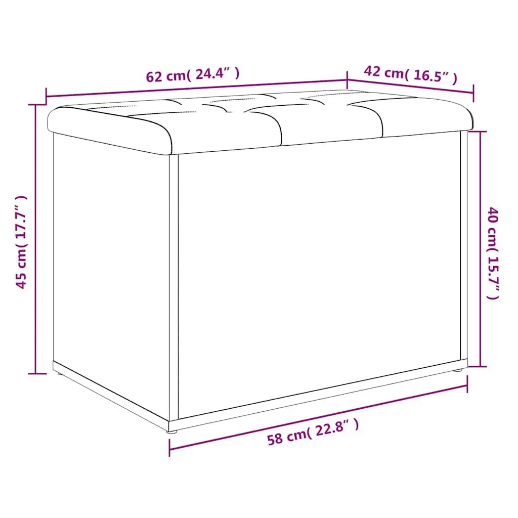 Storage Bench White 62L x 42W x 45H cm Padded Cushion Lid