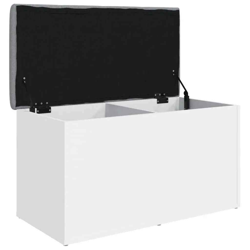 White Storage Bench with Padded Seat 82x42x45 cm for Entryway Hallway or Living Room with Hinged Lid and Engineered Wood Construction