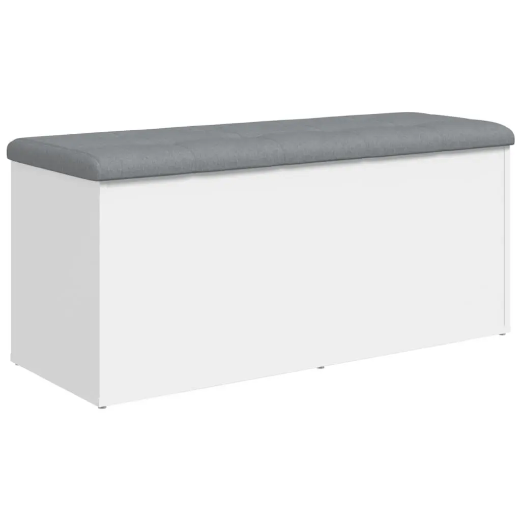 Storage Bench White Engineered Wood 102x42x45cm Padded Seat for Hallway and Living Room Organization
