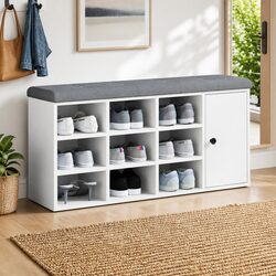Concise Design: White Shoe Bench with Storage Capacity