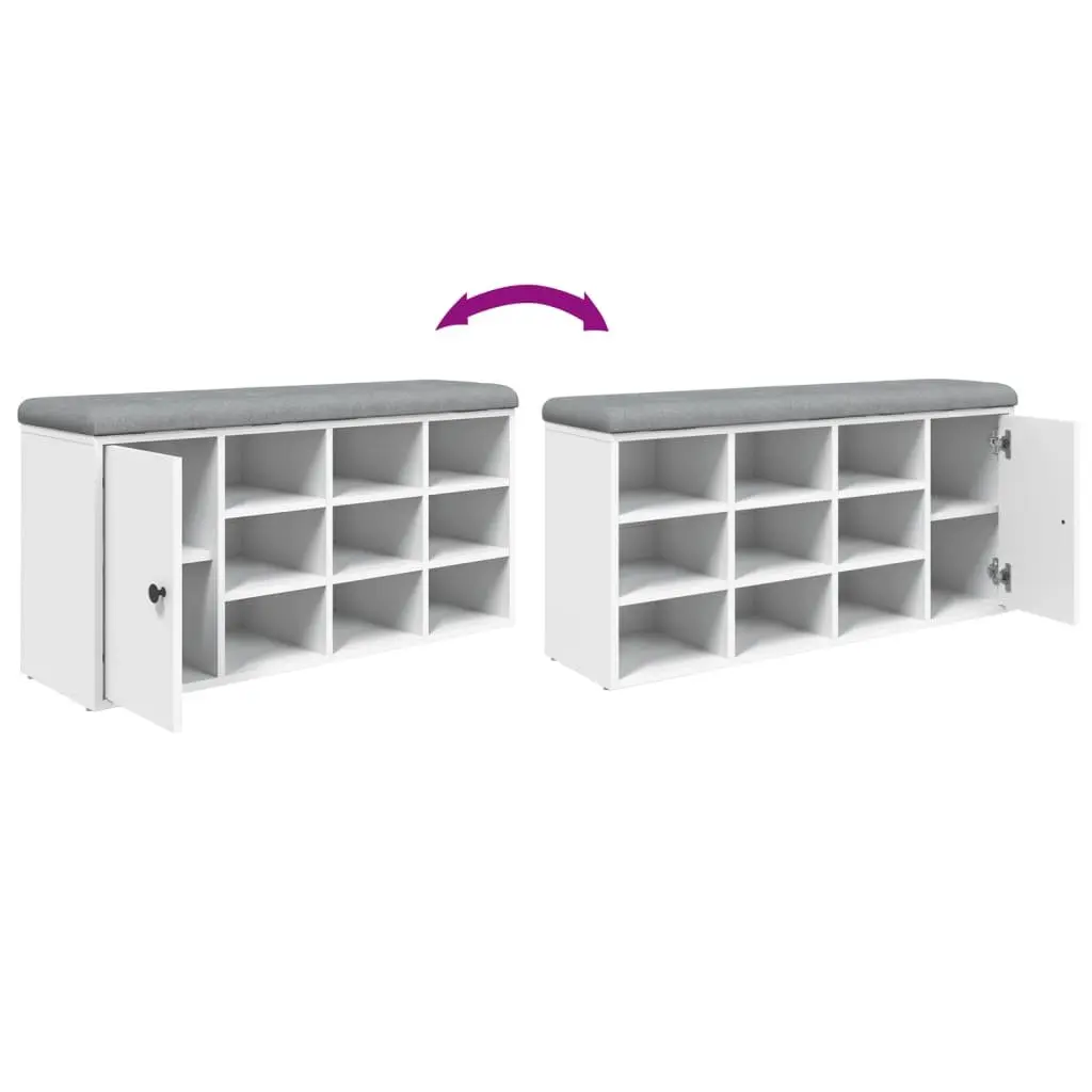 Shoe Storage Bench White Padded Seat Entryway Organiser Engineered Wood 102x32x50cm