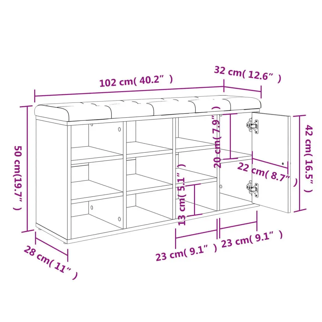 Shoe Storage Bench White Padded Seat Entryway Organiser Engineered Wood 102x32x50cm