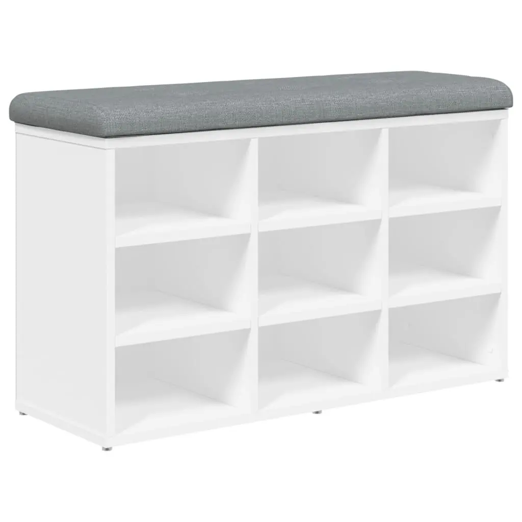 White Shoe Bench Padded Cushion Storage Seating Engineered Wood for Hallway Entryway 82L x 32W x 50H cm