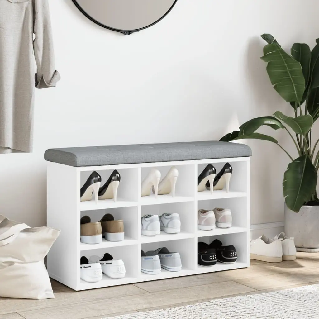 White Shoe Bench Padded Cushion Storage Seating Engineered Wood for Hallway Entryway 82L x 32W x 50H cm