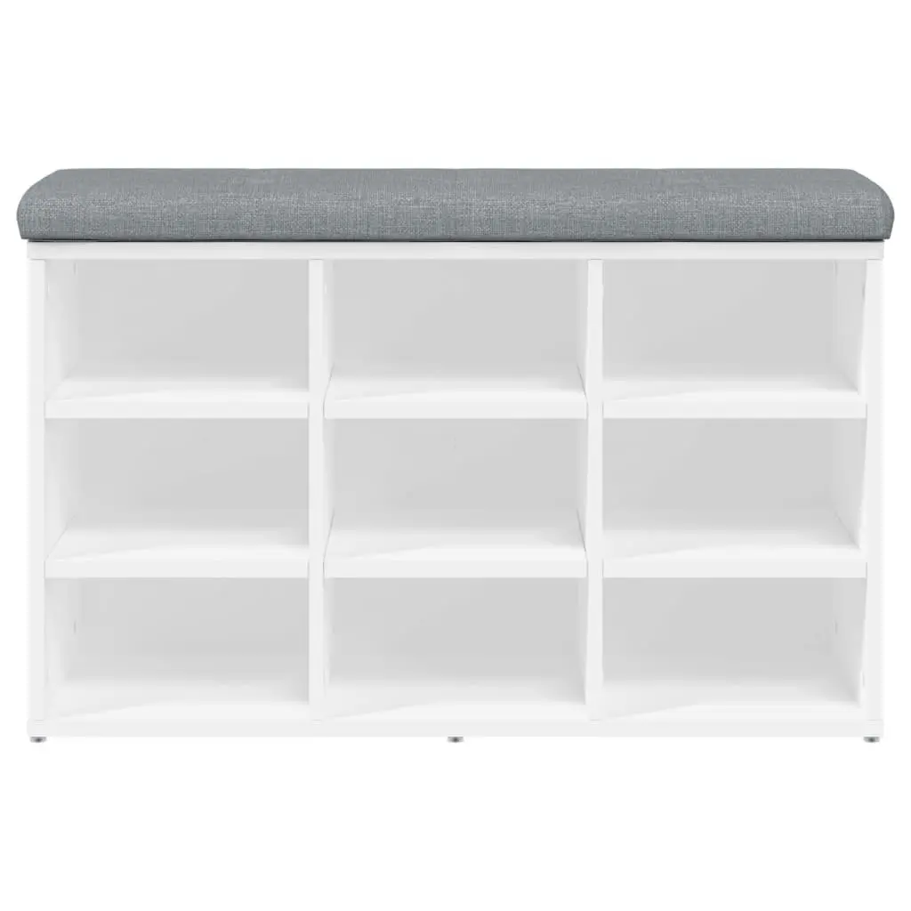 White Shoe Bench Padded Cushion Storage Seating Engineered Wood for Hallway Entryway 82L x 32W x 50H cm