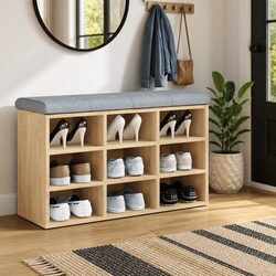 Brown Shoe Bench - Practical Storage Solution