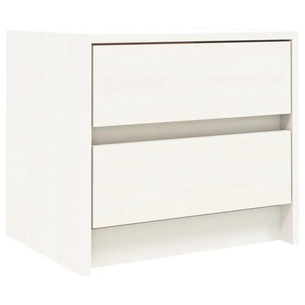 Bedside Table White Solid Pine Wood 2 Drawers Rustic Nightstand