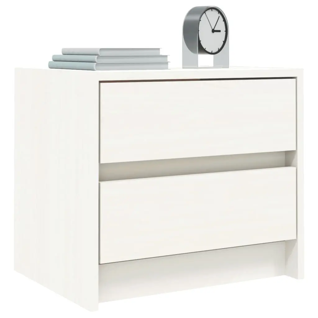 Bedside Table White Solid Pine Wood 2 Drawers Rustic Nightstand