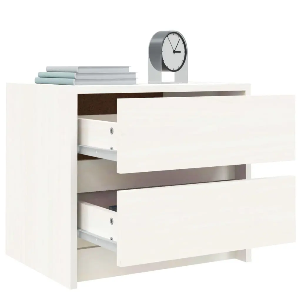 Bedside Table White Solid Pine Wood 2 Drawers Rustic Nightstand