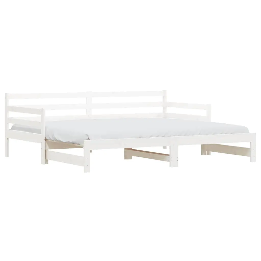 White Solid Wood Daybed with Trundle Guest Bed Frame Sofa 90x190 cm Storage