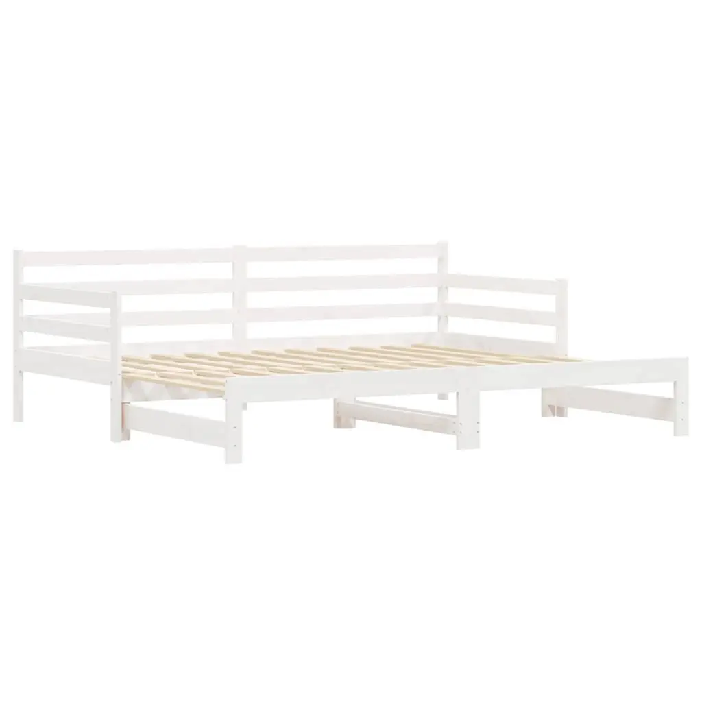 White Solid Wood Daybed with Trundle Guest Bed Frame Sofa 90x190 cm Storage