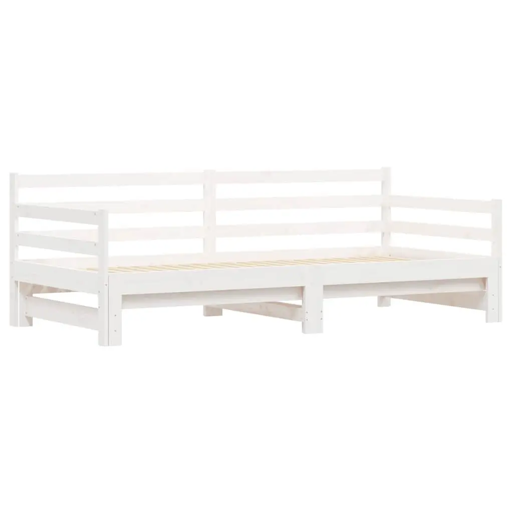 White Solid Wood Daybed with Trundle Guest Bed Frame Sofa 90x190 cm Storage