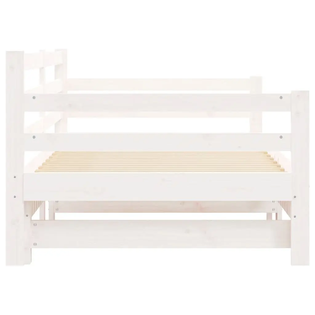 White Solid Wood Daybed with Trundle Guest Bed Frame Sofa 90x190 cm Storage