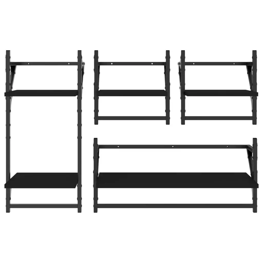 Wall Shelf Set Black 4 Piece Floating Shelves with Bars