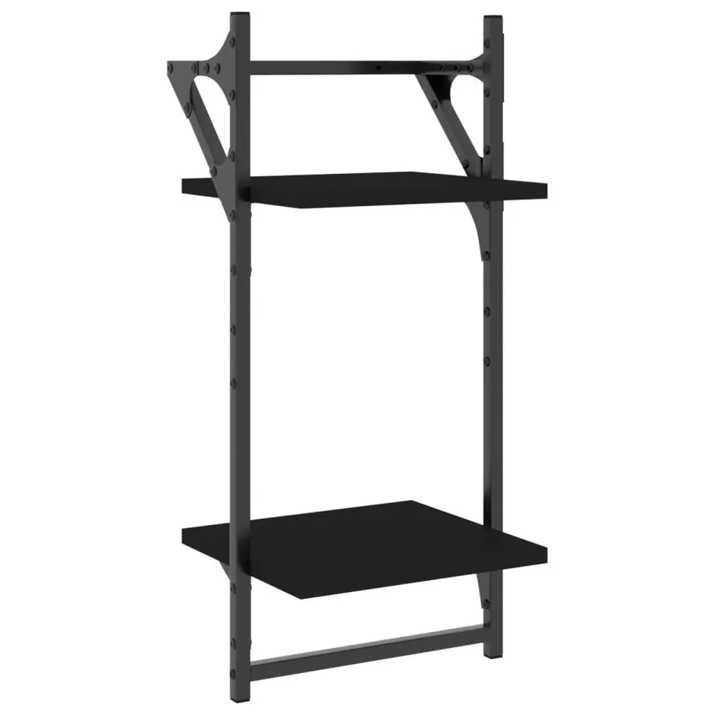 Wall Shelf Set Black 4 Piece Floating Shelves with Bars