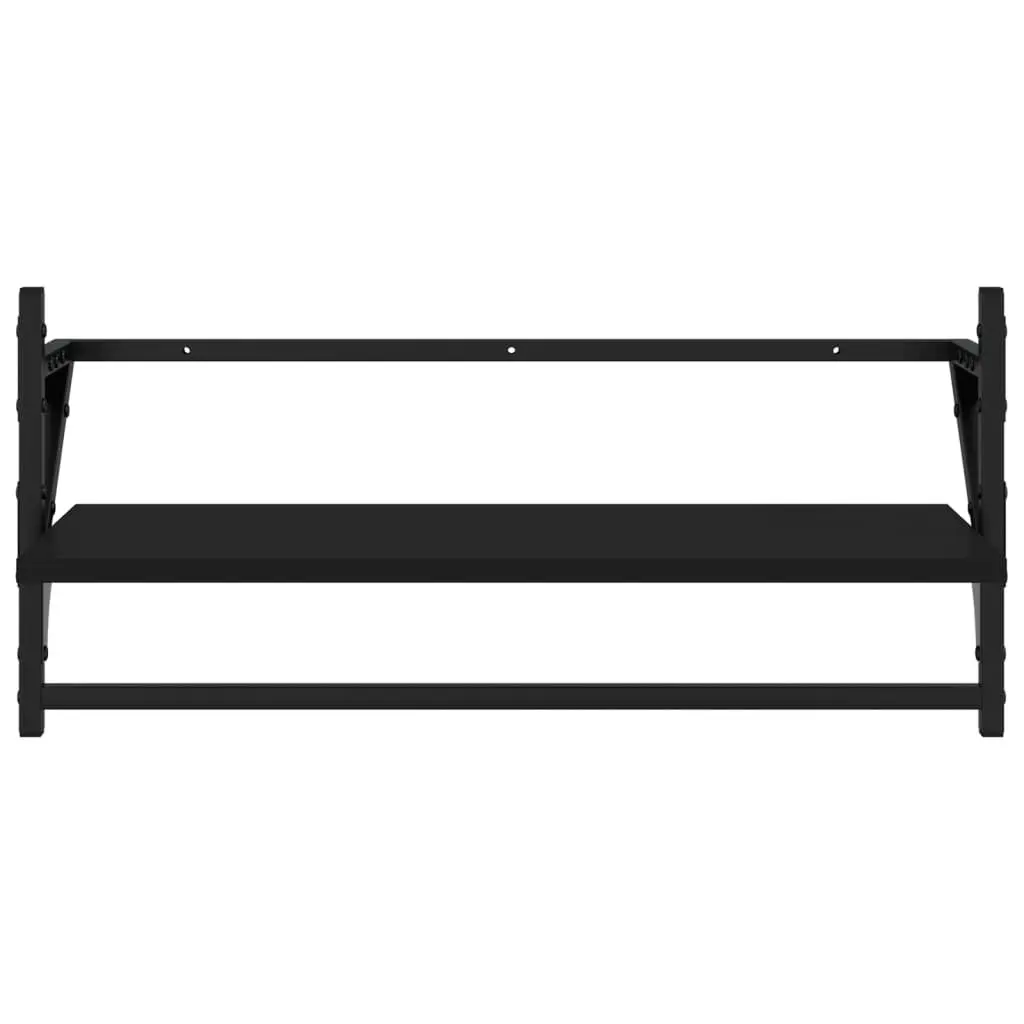 Wall Shelf Set Black 6 Piece Floating Shelves with Bars Organiser Display