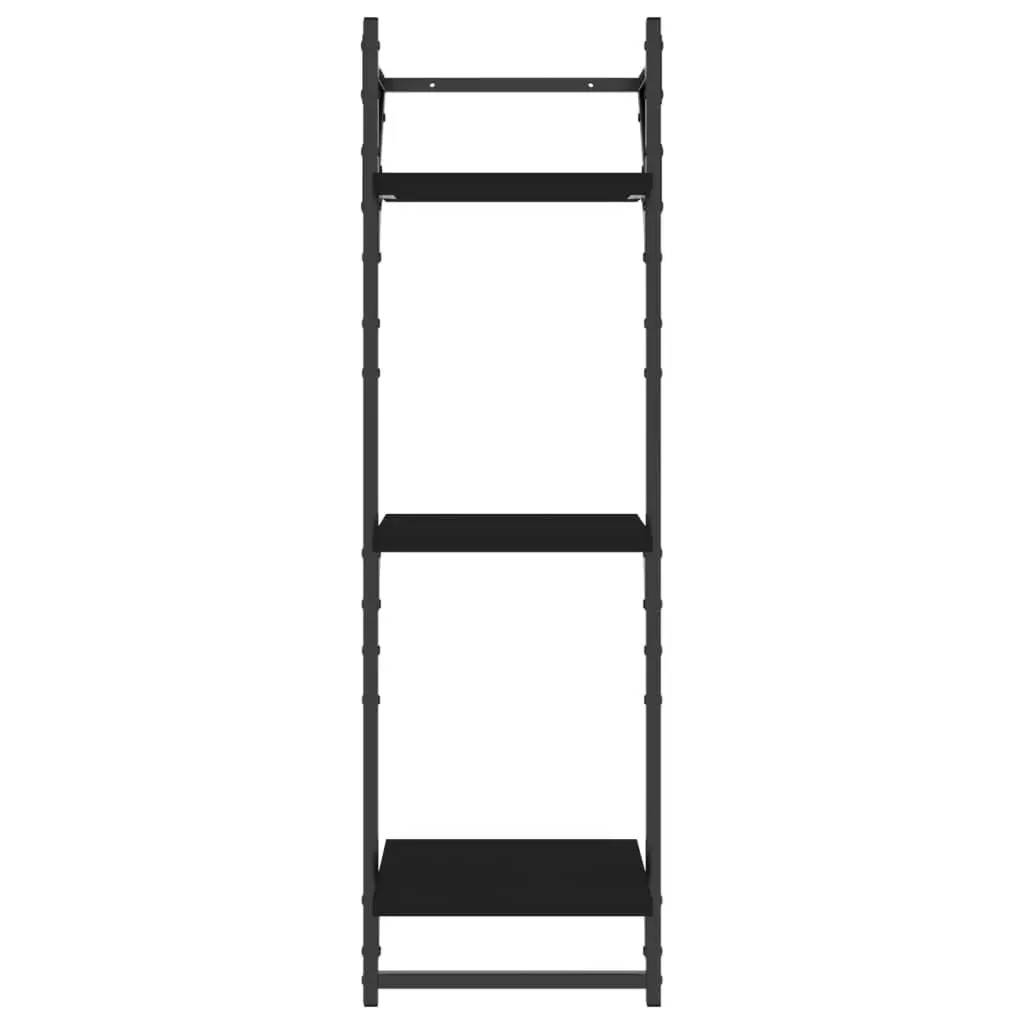 Wall Shelf Set Black 6 Piece Floating Shelves with Bars Organiser Display