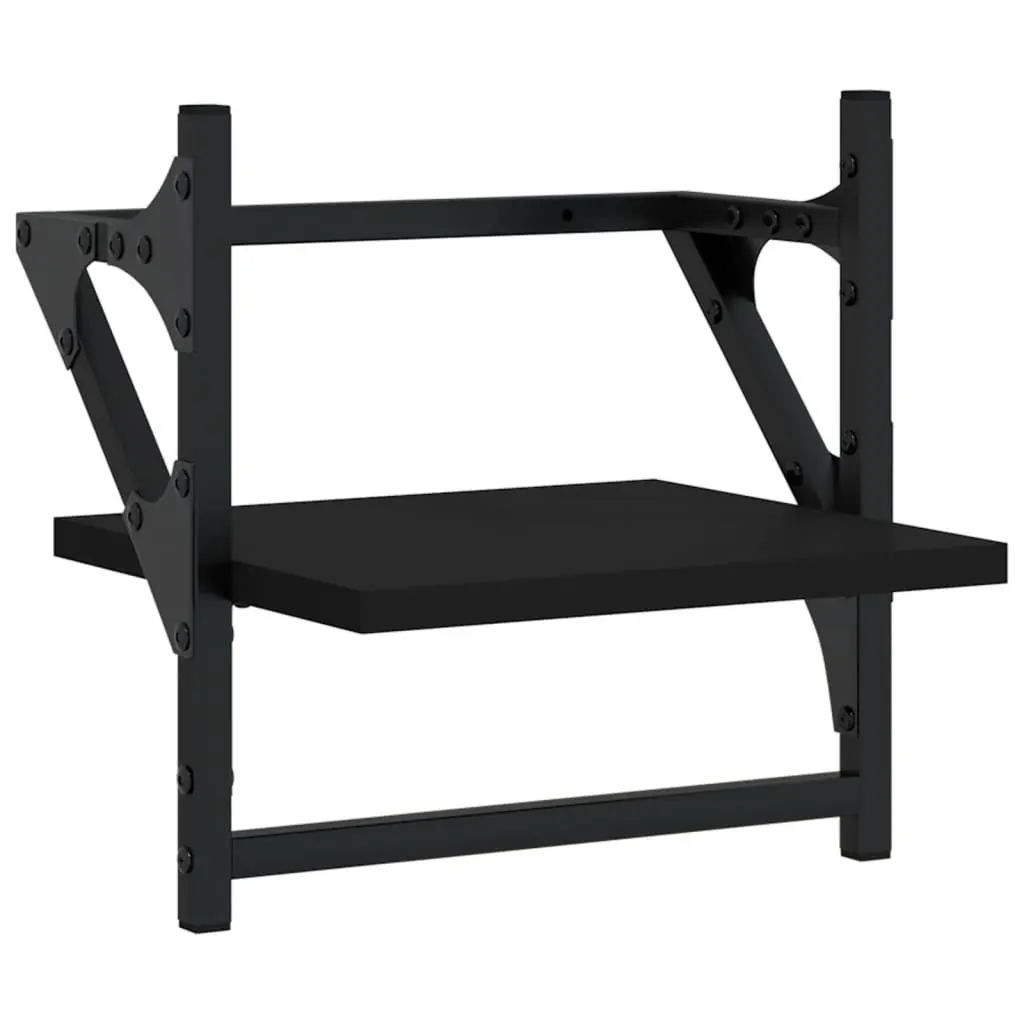 Wall Shelf Set Black 6 Piece Floating Shelves with Bars Organiser Display
