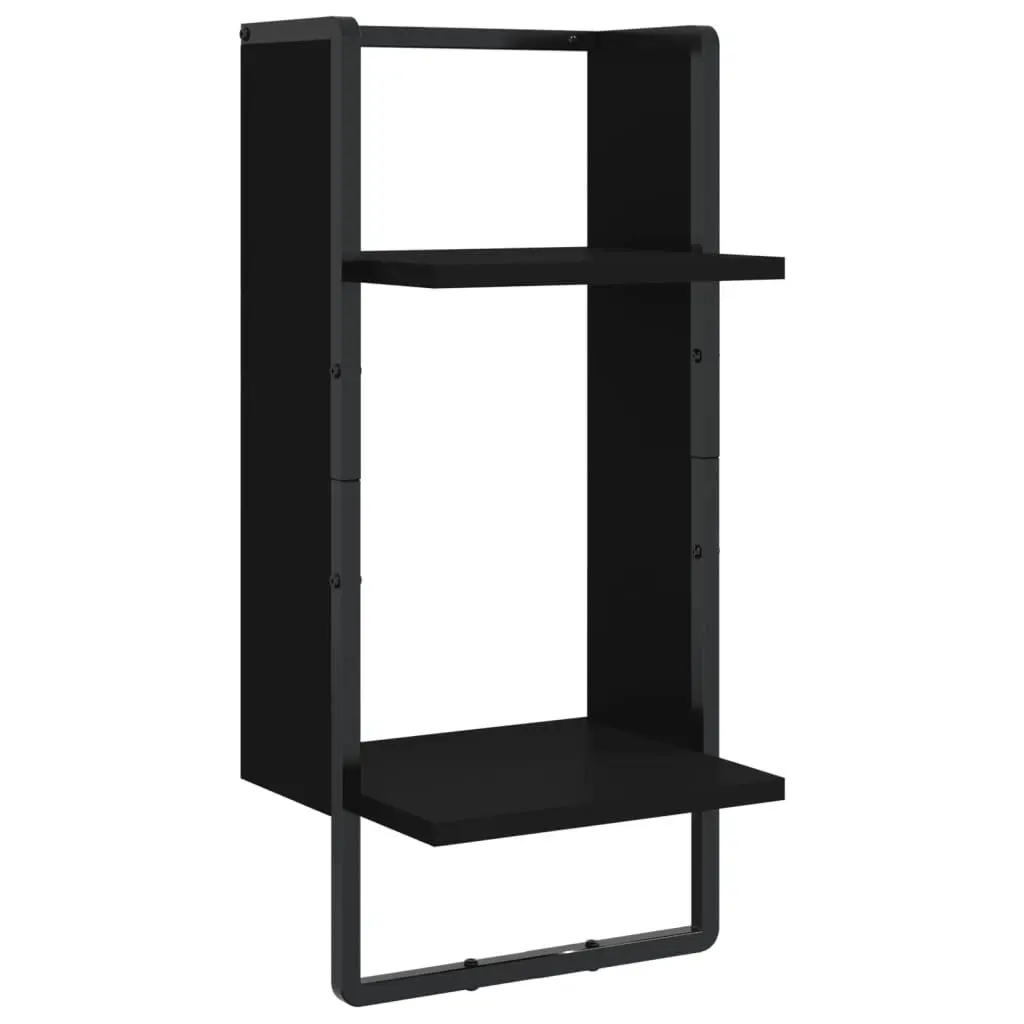 Wall Shelf Set Black 4 Piece Floating Display Shelves with Bars