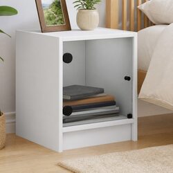 Compact White Bedside Cabinet with Glass Door