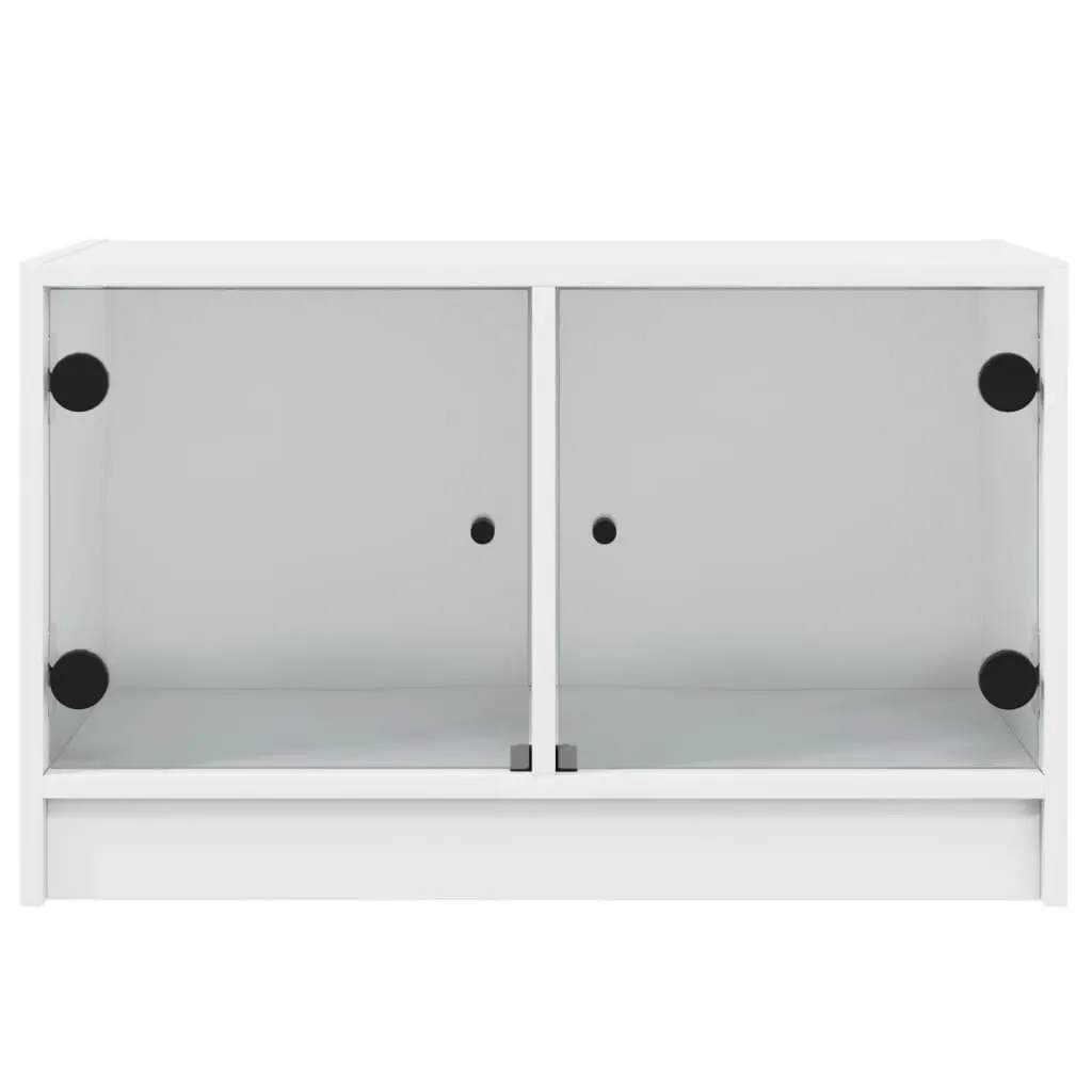 TV Cabinet White Storage Unit with Glass Doors Engineered Wood Media Stand