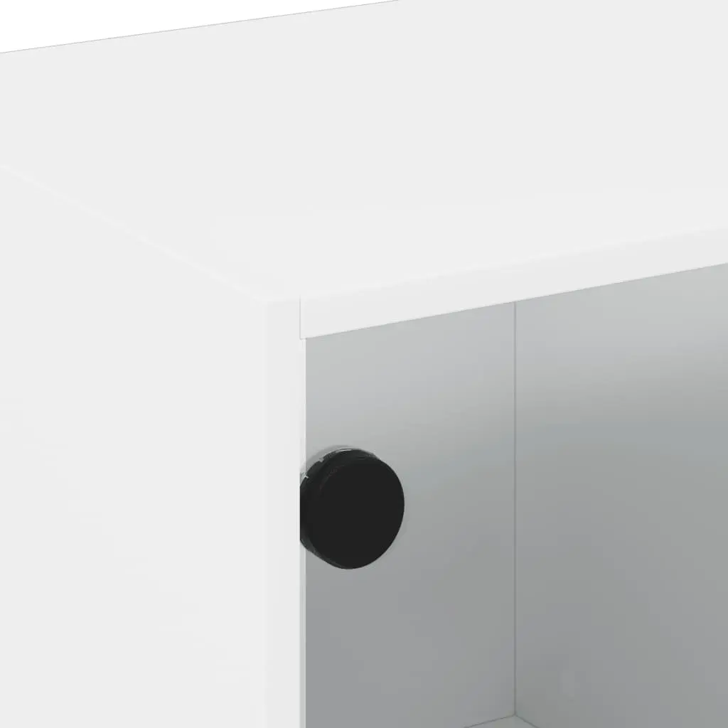 TV Cabinet White Storage Unit with Glass Doors Engineered Wood Media Stand