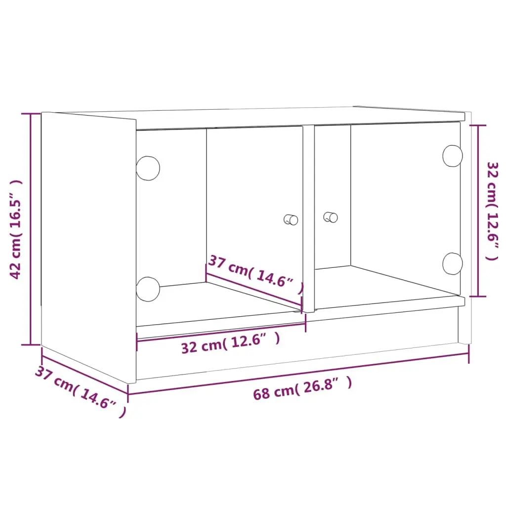TV Cabinet White Storage Unit with Glass Doors Engineered Wood Media Stand