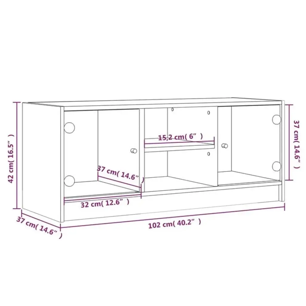TV Cabinet White 102x37x42 cm Glass Doors Media Storage Unit