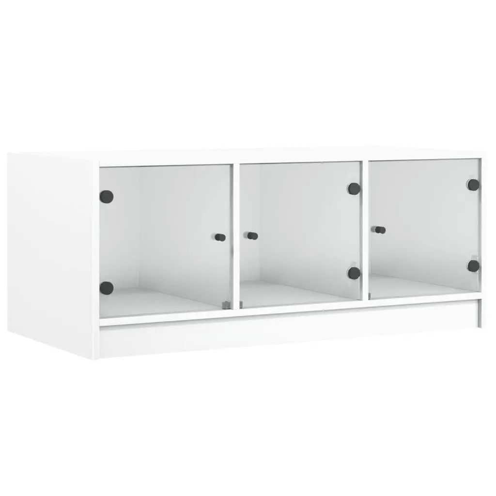 Coffee Table White 102L x 50W x 42H cm Glass Doors Storage Display Living Room Furniture
