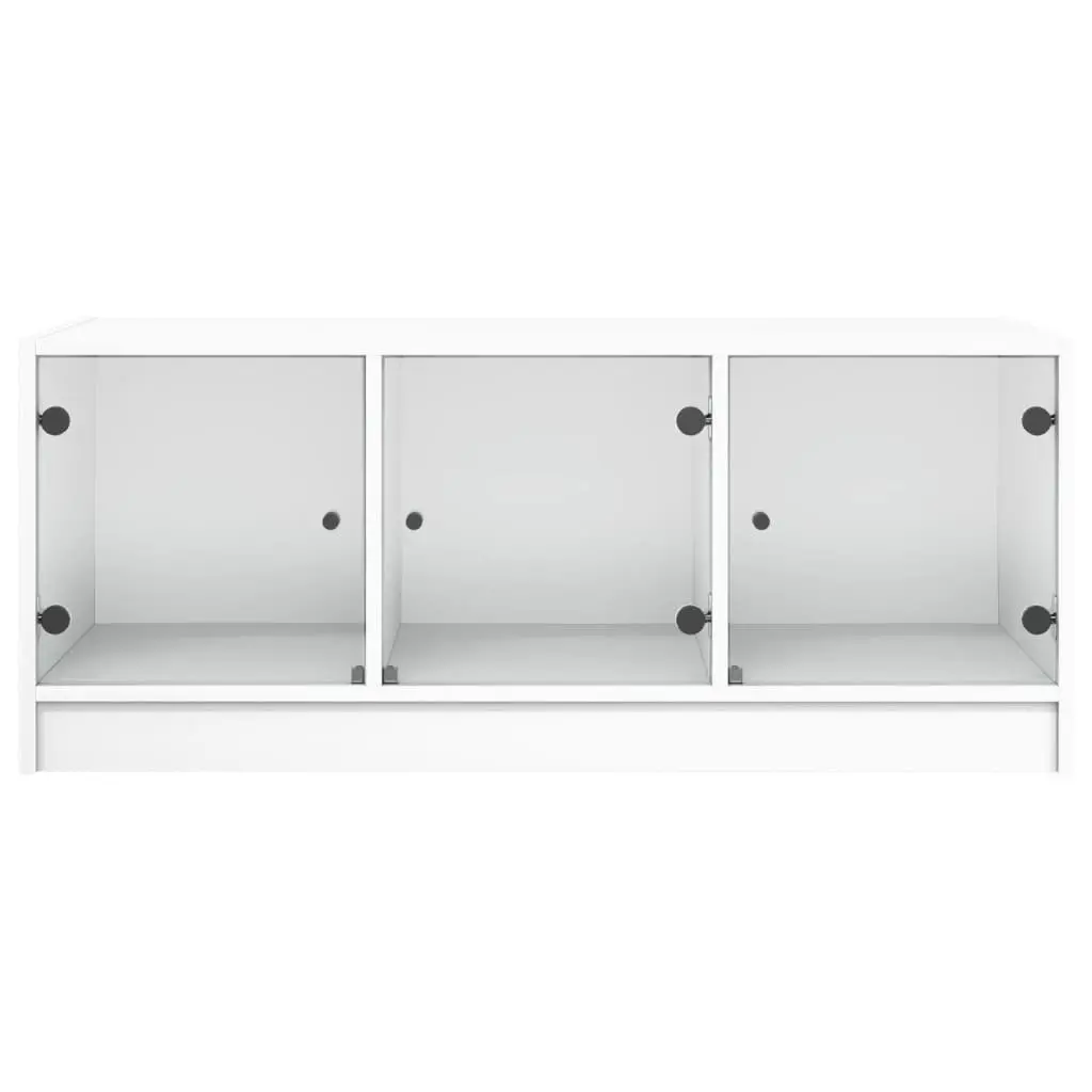 Coffee Table White 102L x 50W x 42H cm Glass Doors Storage Display Living Room Furniture