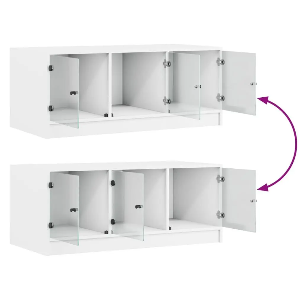 Coffee Table White 102L x 50W x 42H cm Glass Doors Storage Display Living Room Furniture