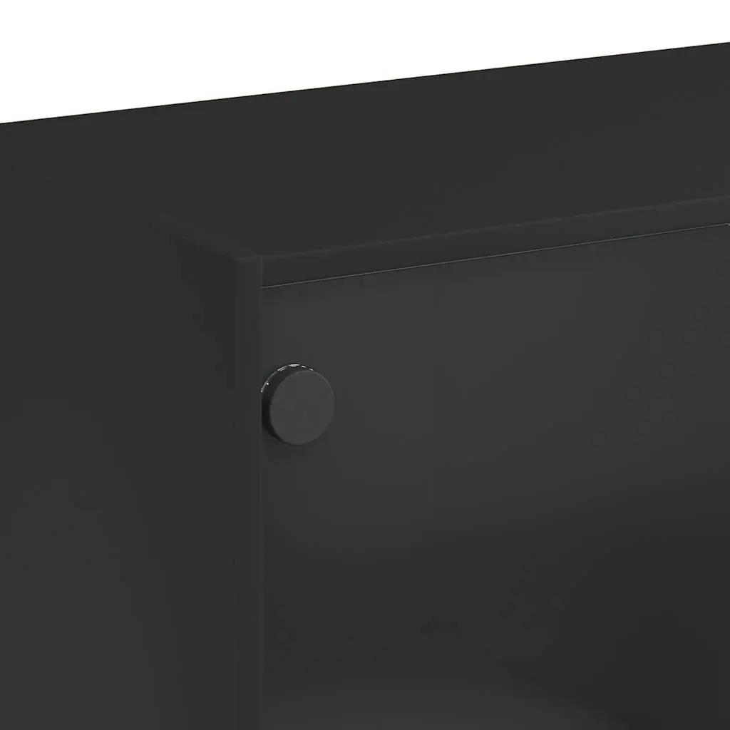 Black Coffee Table Engineered Wood Glass Doors Storage Living Room Furniture
