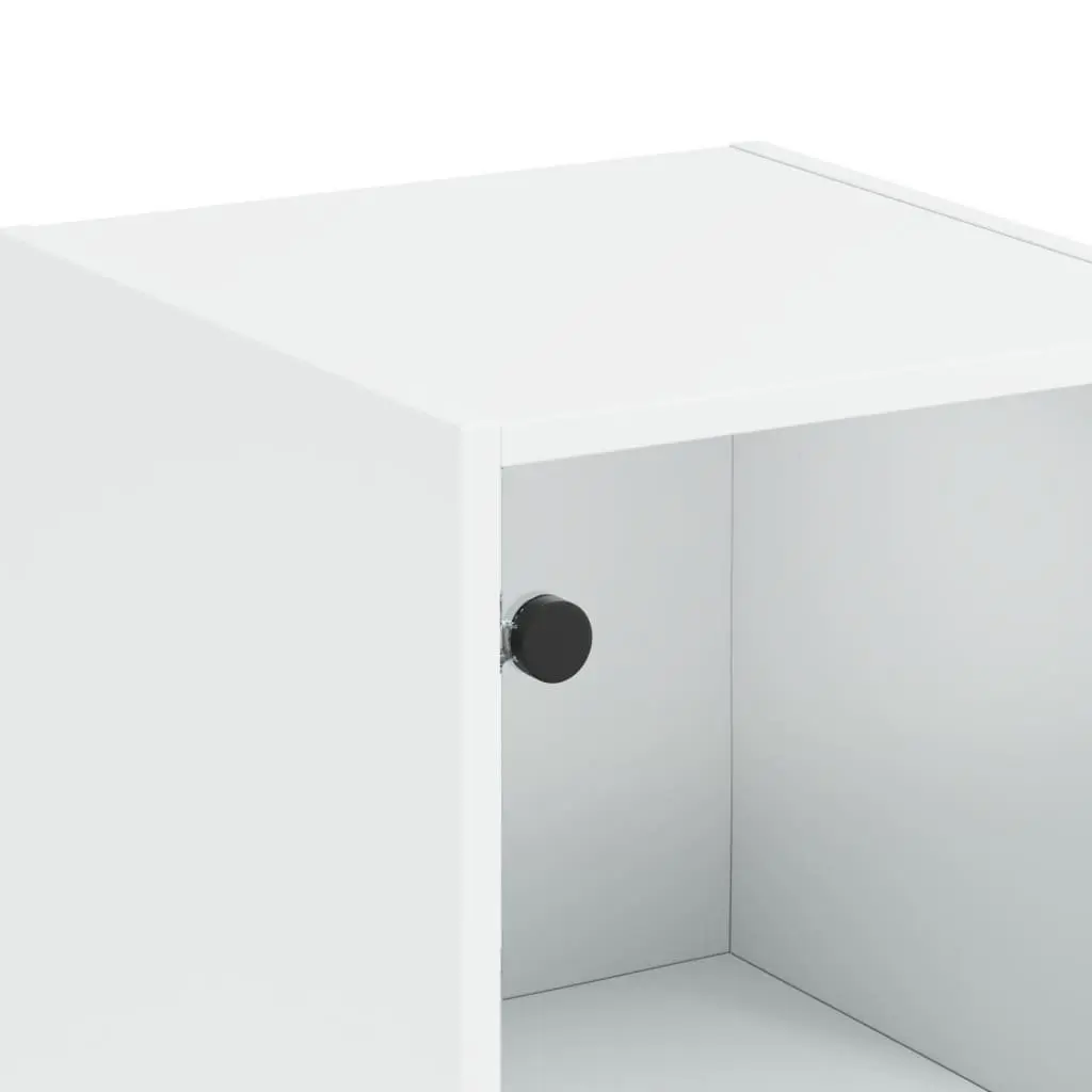 Highboard Storage Cabinet White 35x37x142cm Glass Doors Shelving Unit