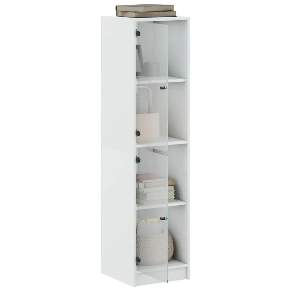 Highboard Storage Cabinet White 35x37x142cm Glass Doors Shelving Unit