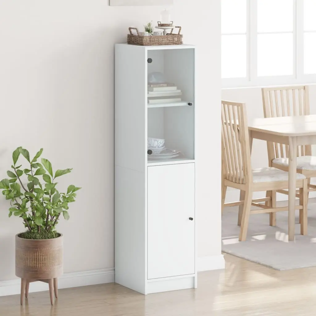 Highboard White 35x37x142cm Glass Door Storage Cabinet Organiser