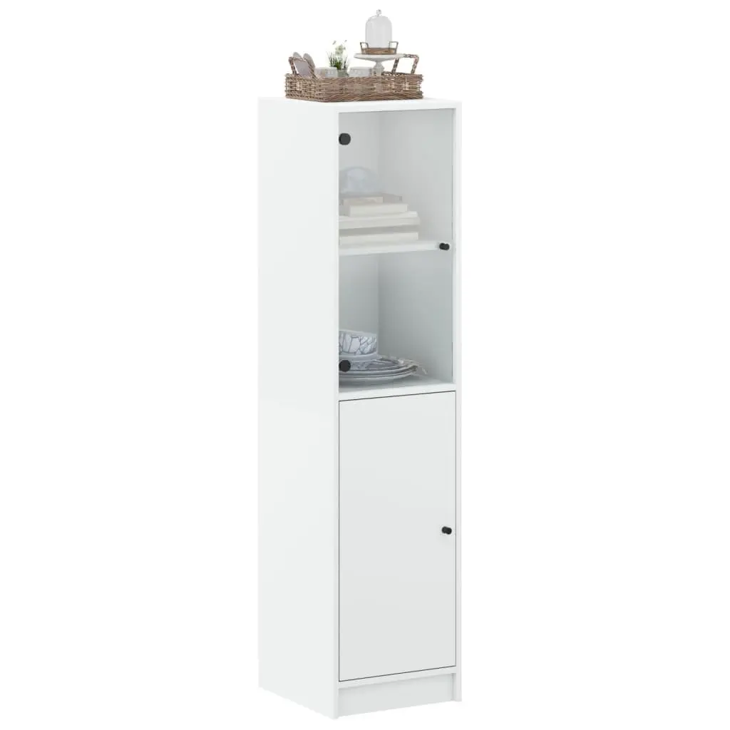 Highboard White 35x37x142cm Glass Door Storage Cabinet Organiser