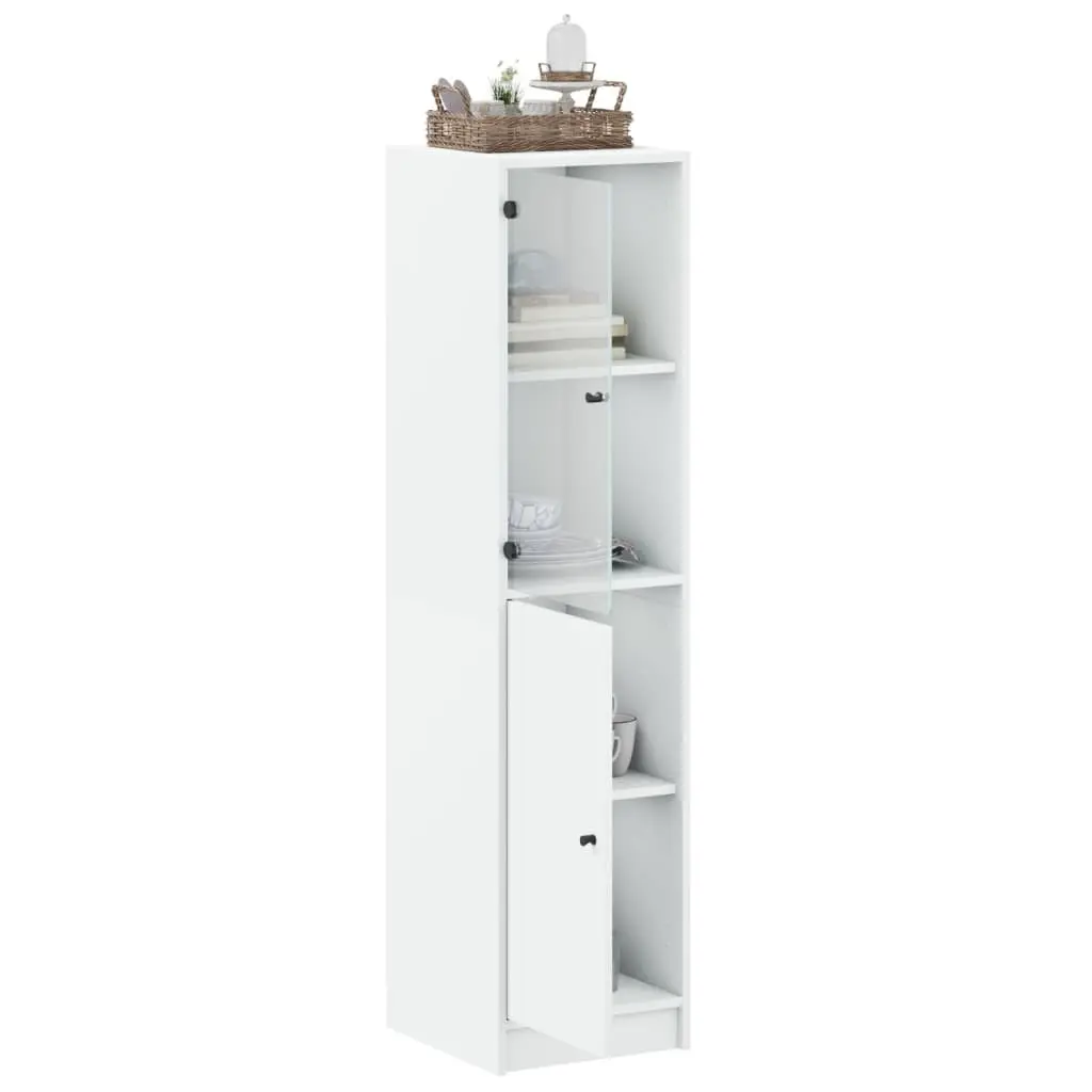 Highboard White 35x37x142cm Glass Door Storage Cabinet Organiser